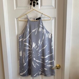 fab'rik Gray and White Mini Dress Spaghetti Straps Silky Polyester Swings Size L